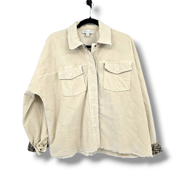 She + Sky Women's Distressed Frayed Hem Corduroy‎ Button Down Shacket Large - Picture 1 of 10